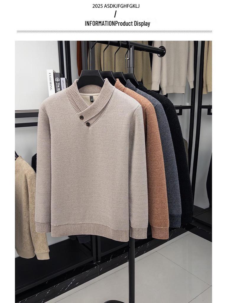 Men's Korean Style Knit Sweater with Velvet Lining - Autumn/Winter Warmth