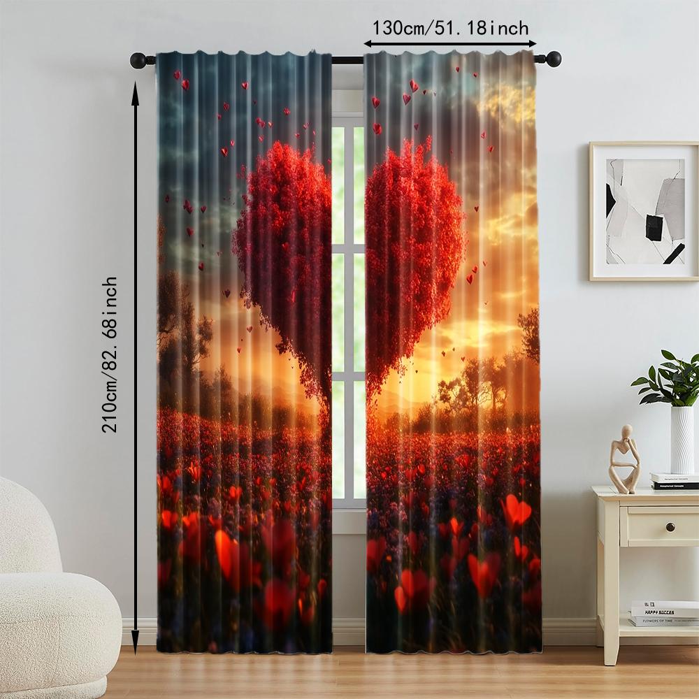 Set Of 2 Versatile Polyester Transparent Curtains Home Decoration Heart Tree Rose Use Bedrooms Living Rooms Made Room Window Treatment