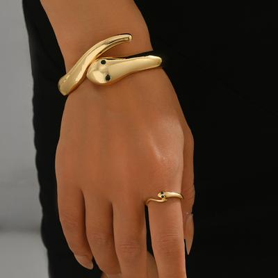 Wind Ladies Bracelet Ring Set Geometric Snake Diamond Design Opening Adjustable Bracelet Women