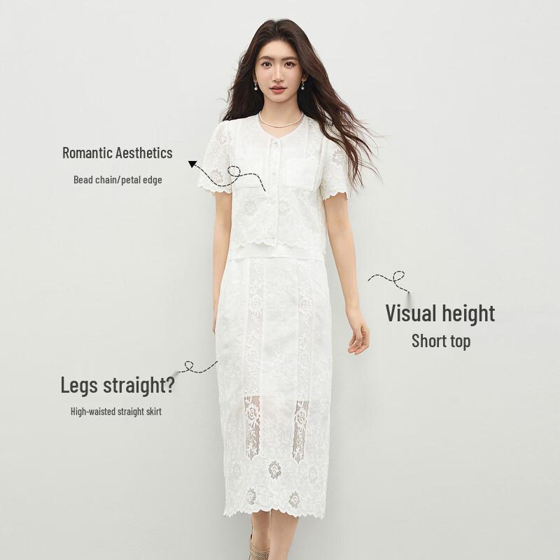 French Romantic Hollow Floral Two-Piece Skirt Set