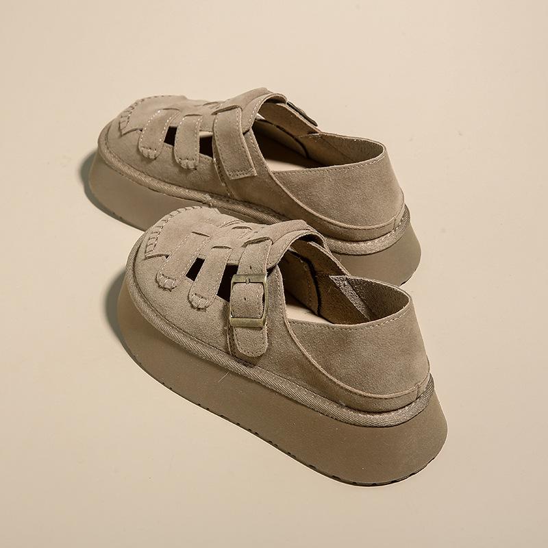 Literary and retro style thick-soled heightening single shoes, women's shoes, one pedal, versatile casual sandals