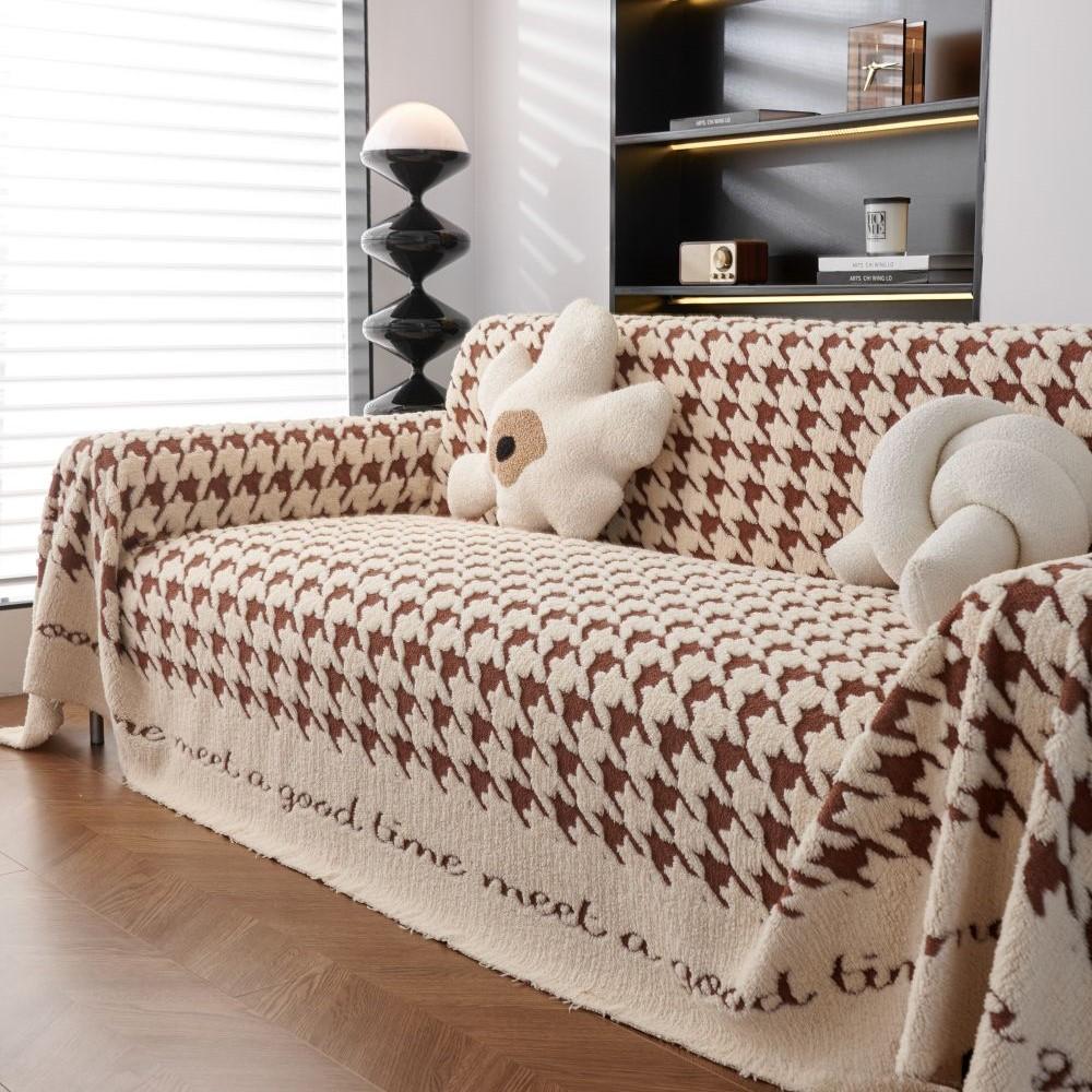Houndstooth Sofa Cover Towel Vintage Cloth Sofa  Spring Four Seasons Sofa Cushion Woolen Full Cover Towel Blanket Sofa Mat