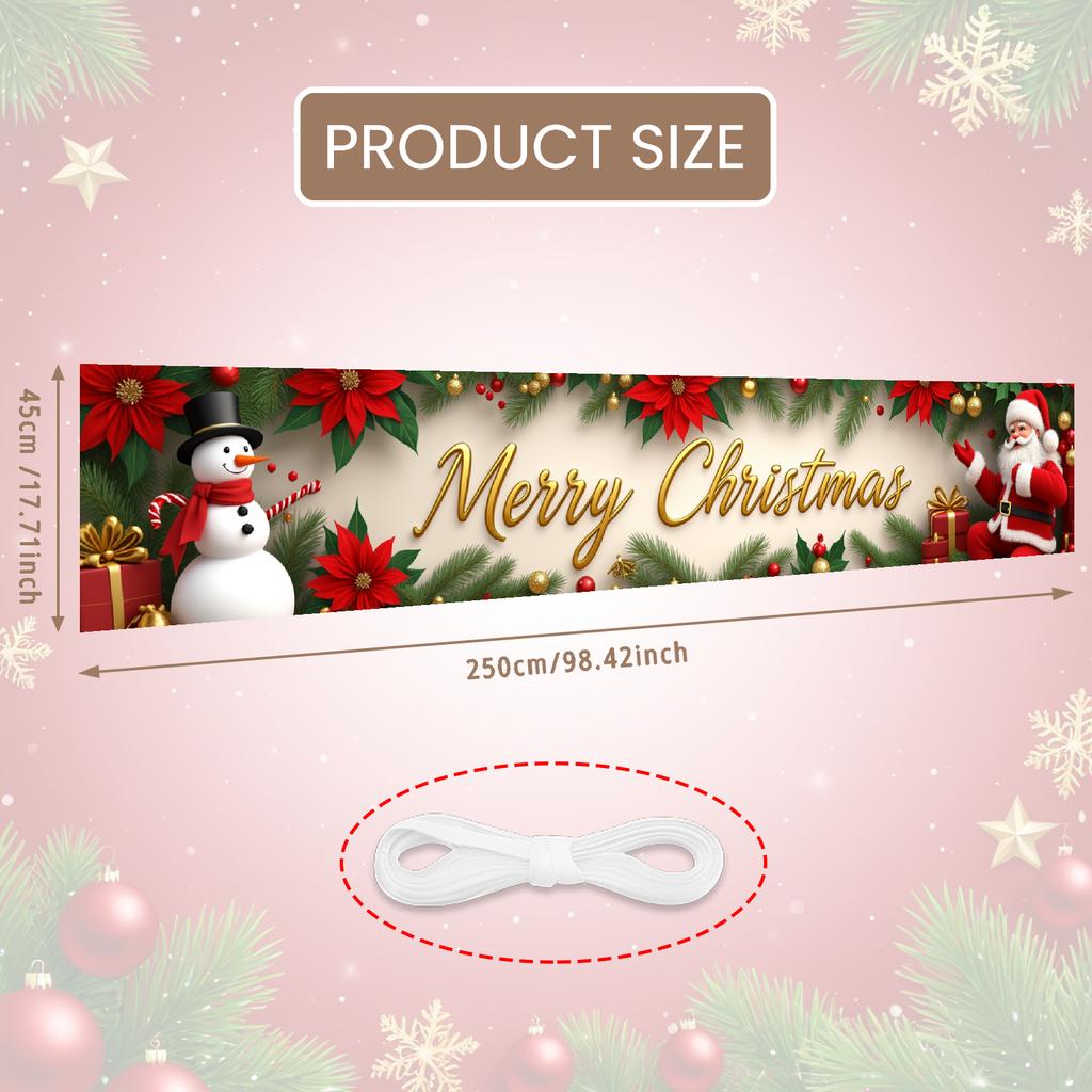 Seasonal Decoration Poinsettia Pattern Holiday Banner Christmas Party Decor Santa Claus Theme Christmas Banner For Holiday Party