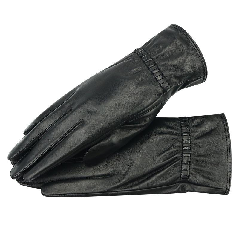 Women'S Autumn And Winter Leather Gloves Sheepskin Fashion Velvet Thick Warm Touch Screen Riding Cycling Windproof Driving Gloves