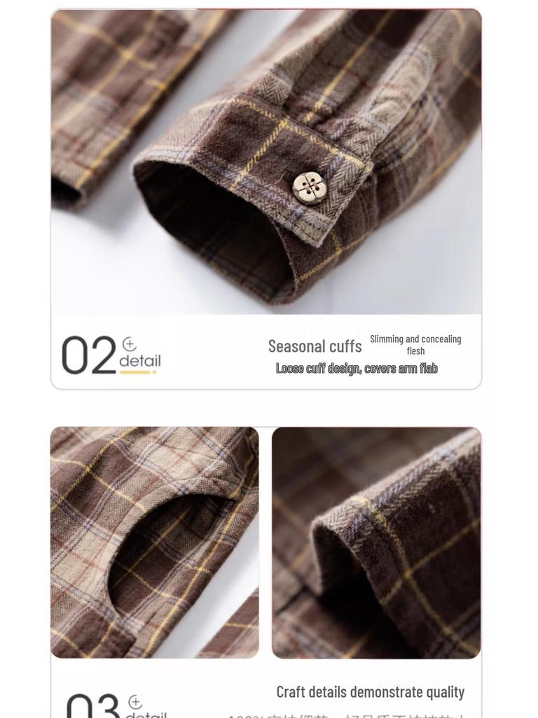Genuine Autumn Long Sleeve Plaid Cotton Shirt for Middle-Aged & Elderly Women