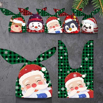 50/100PCS Santa Claus Christmas Candy Bag Snowman Merry Christmas Plastic Packaging Bag Party Supplies Rabbit Ears Gift Bags
