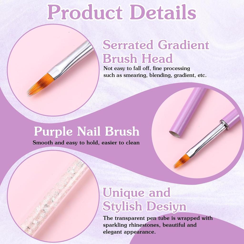 4pcs Ombre Nail Brush, Nail Painting Art Brushes with Rhinestone Handle for Gradient Gel Polish Manicure Cleaning Nail Painting Tools