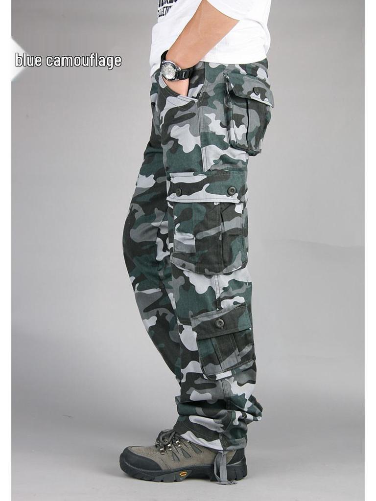Pánské jarní/podzimní pracovní kalhoty s maskovacím vzorem a mnoha kapsami - venkovní ležérní dlouhé kalhoty
