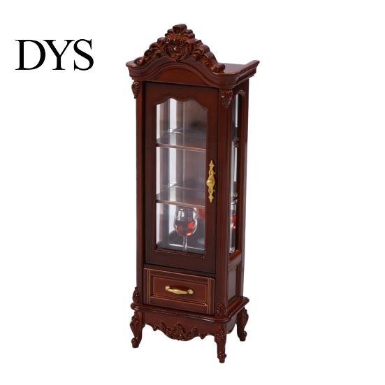 Doll Mansion Interior Accessories Miniature Curio Cabinet, 1/12 Scale Mini Wine Wooden Tiny Display Cabinet with Drawer, Vintage Furniture for Living