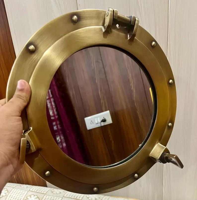 Antique Brass Finish Port Hole ,Nautical Brass Finish Porthole Window Wall Mirror Maritime Home Decor Gift | Wall Décor -available In 12"in