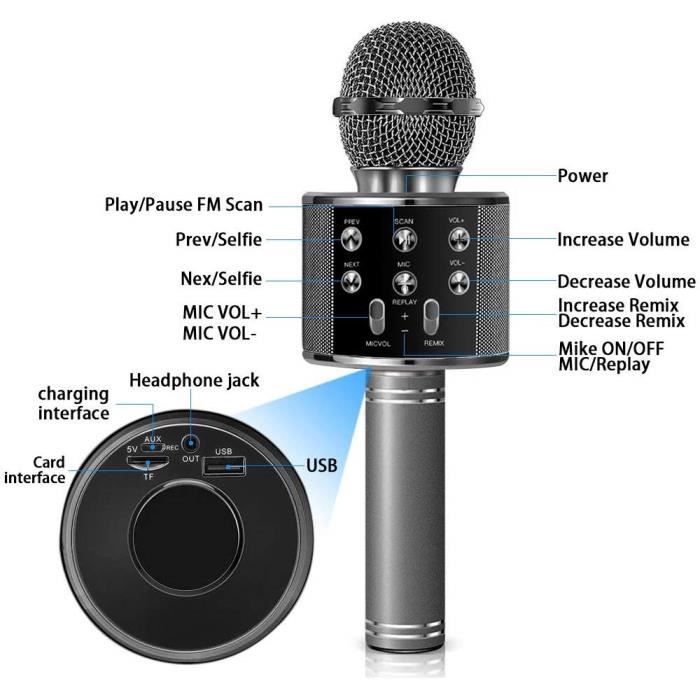Microphone Karaoke Sans Fil Bluetooth Karaoké,Avec Haut-Parleur Pour Les Adultes d'Enfants Partie Ktv à La Maison(Black)