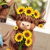 Highland Cow Figurine 4 Pcs Seasonal Figurines, Spring Summer Fall Winter Miniature Farm Decor Seasons Scottish Statue, Resin Table Centerpiece