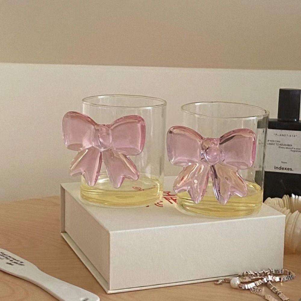 Mehrzweck Transparent Rosa Schleife Glas Hohes Borosilikat 3D Milchglas Tasse Hitzebeständig Kaffeetasse Zuhause