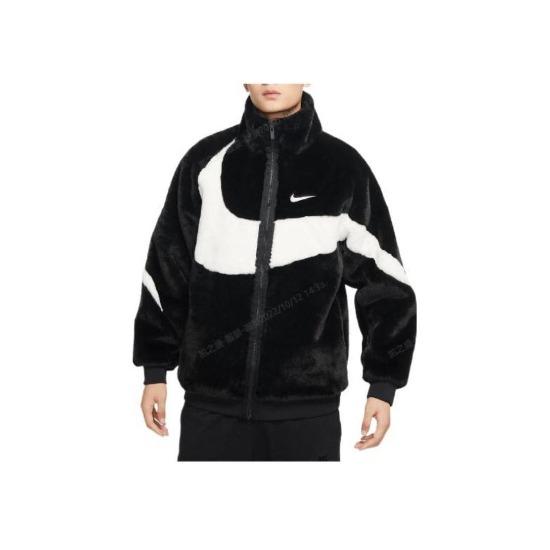 Nike Giacca da Uomo in Velluto di Visone Sintetico con Collo Alto e Zip Nera FB7664-010