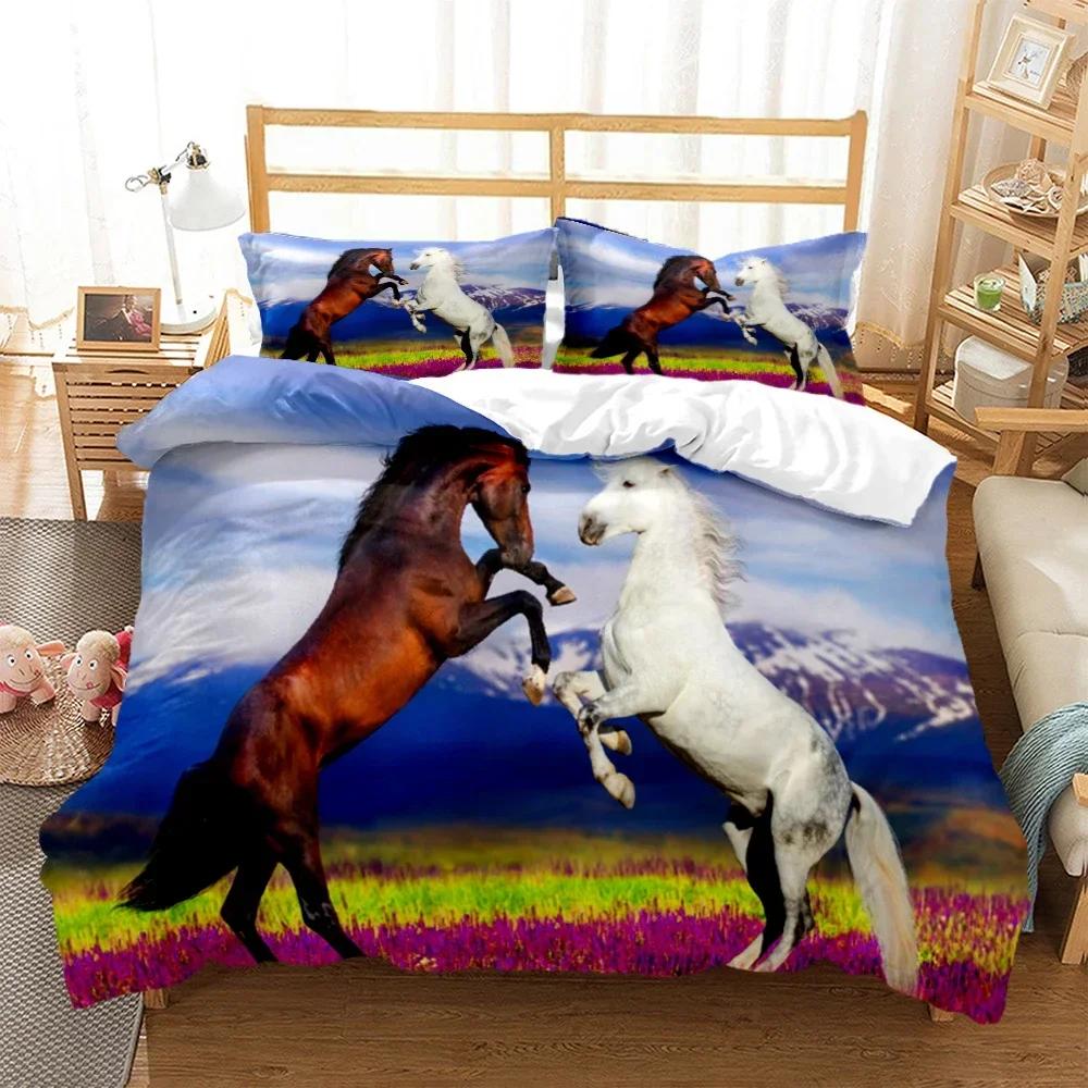 Luxury New 3D Print Horses Comfortable Duvet Quilt Cover Pillowcase Bedding Set Children Bedroom Decoration Home Textile