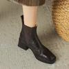 French thick heel high heels short boots women's spring and autumn single boots black boots square head chelsea boots