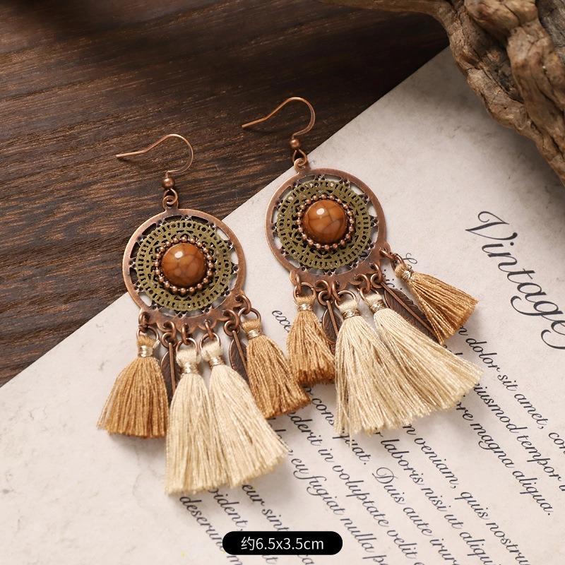 Pendientes bohemios vintage diseño nicho pendientes largos con flecos pendientes de vacaciones mujeres