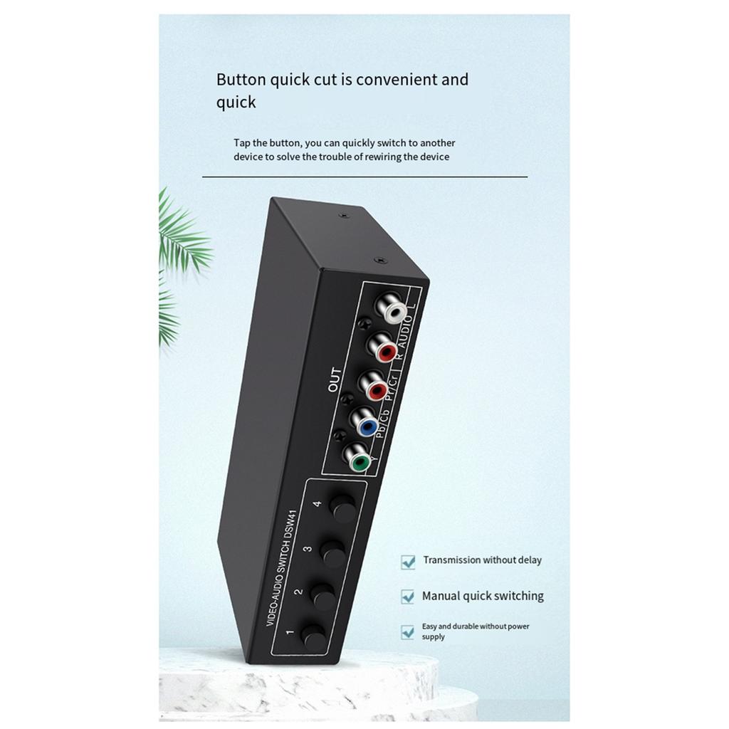 AA58 4x1 Component Video Signal Switcher YPbPr YCbCr Audio DSW41 Divider Panel Button Manual Switch CVBS 720P Metal Shell