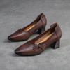Johnature Scarpe con tacco alto a punta stile etnico Scarpe da donna con décolleté poco profonde in vera pelle retrò versatili