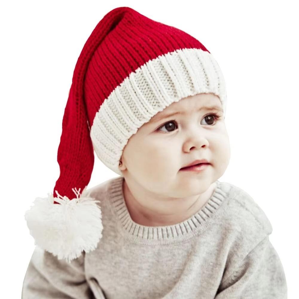 Red Santa Claus Hat Windproof Warm Woven Knit Hat Festive Parent Child Hat Christmas Party