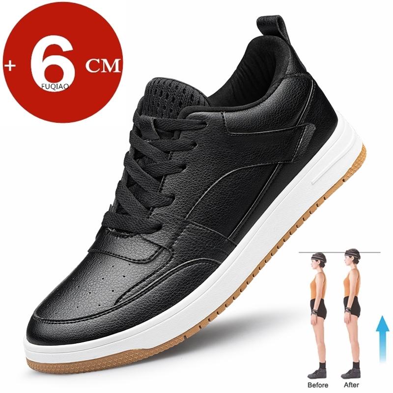Men's Genuine Leather Elevator Casual Shoes Breathable Black/White Height Increasing Sneakers Sports 6cm Tall Shoes