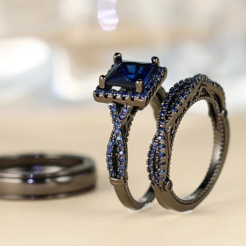Charm Couple Rings Men Stainless Steel  Rhinestones Zircon Women Wedding Band  Set Valentine Day Jewelry