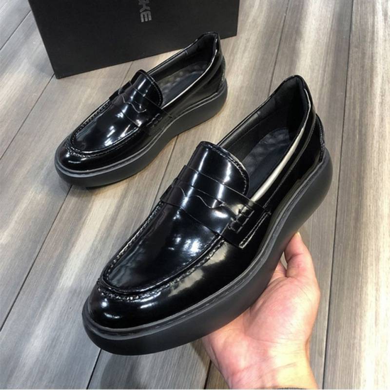 European King Foot Shoes Light Thick Sole Heightening Muffin Casual Cowhide Shoes Men'S One-Pedal Loafers