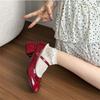 Red French Ballet Shallow Mouth Cute High Heels Women's Summer 2025 New with Skirt JK Mary Jane Single Shoes