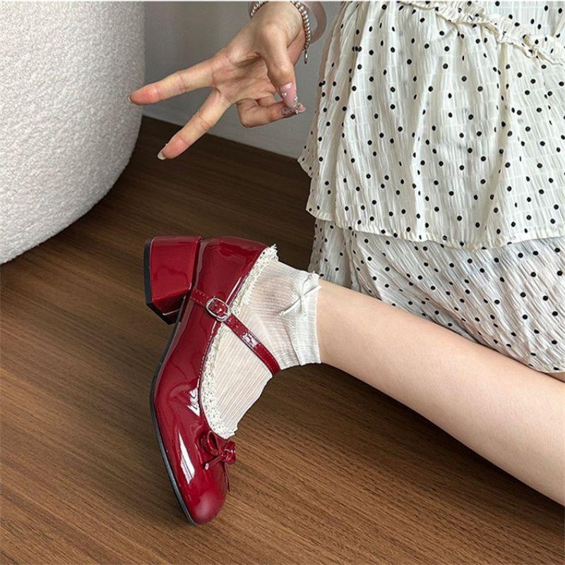 Red French ballet shallow mouth cute high heels women's summer 2025 new with skirt JK Mary Jane single shoes