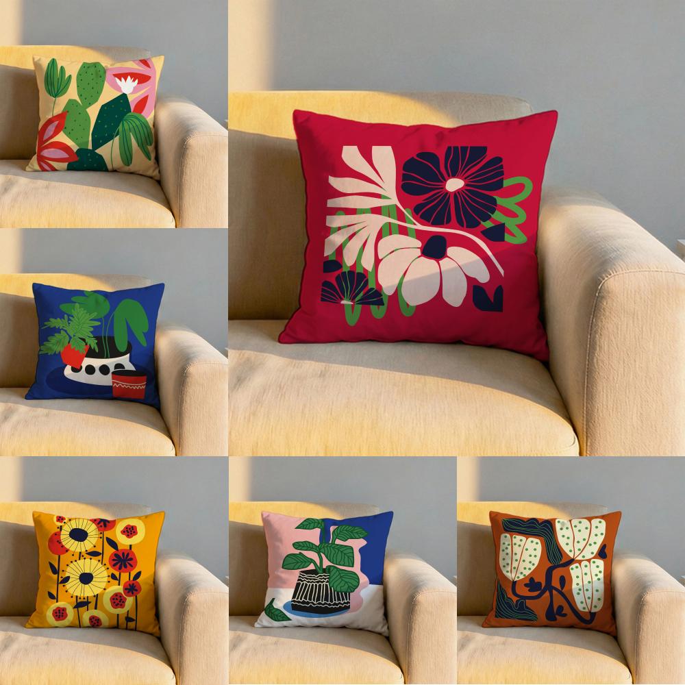 Plants and Flowers Cushion Cover Soft Reversible Durable Pillow Cover MultiScene Use for Home Car Daily Comfort