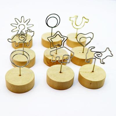 Memo Card Desktop Ornament Message Left Supporter Round Wooden Holder Picture Clip Photo Frame