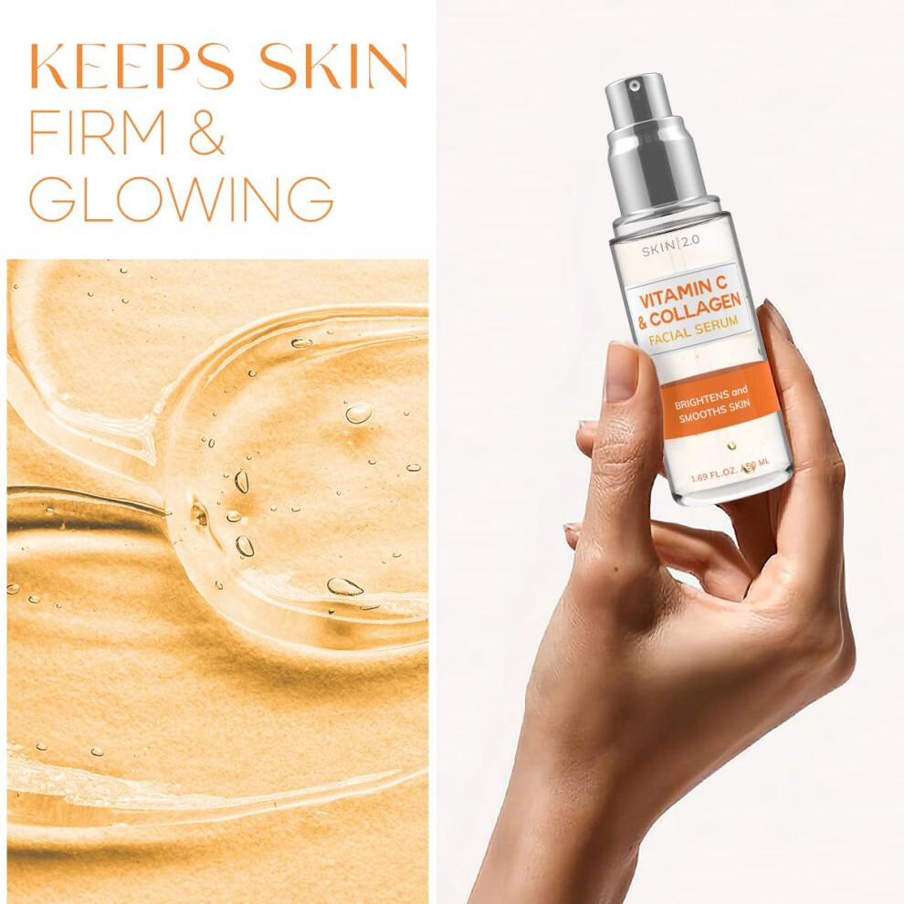 Vitamin C & Collagen Serum & Day Cream Value Set Dermatologically Tested Korean Skincare for Dark Spots and Brightening Anti-Ag
