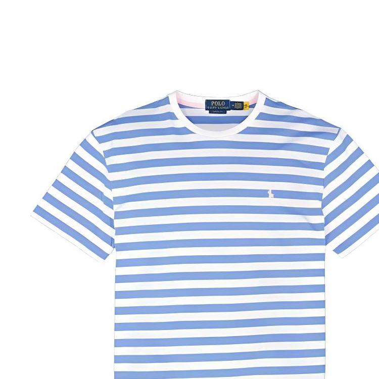 Polo Ralph Lauren Striped Logo Print Crew Neck Short Sleeve T-Shirt Men Tops Blue 710926999-002