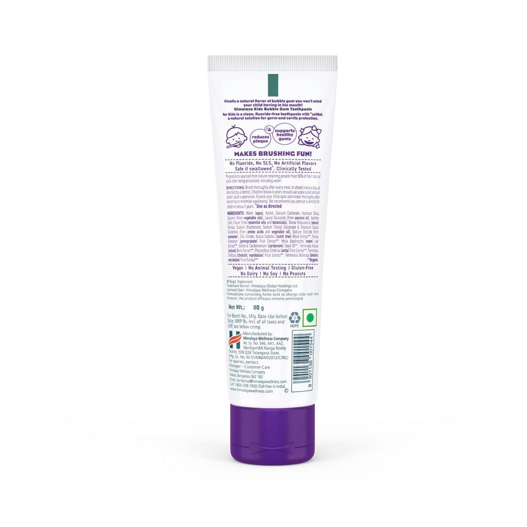 Himalaya Kids Multi Action Bubble Gum Toothpaste 80G Pack For Ages 2-12, Fruity Flavours, Cavity Protection