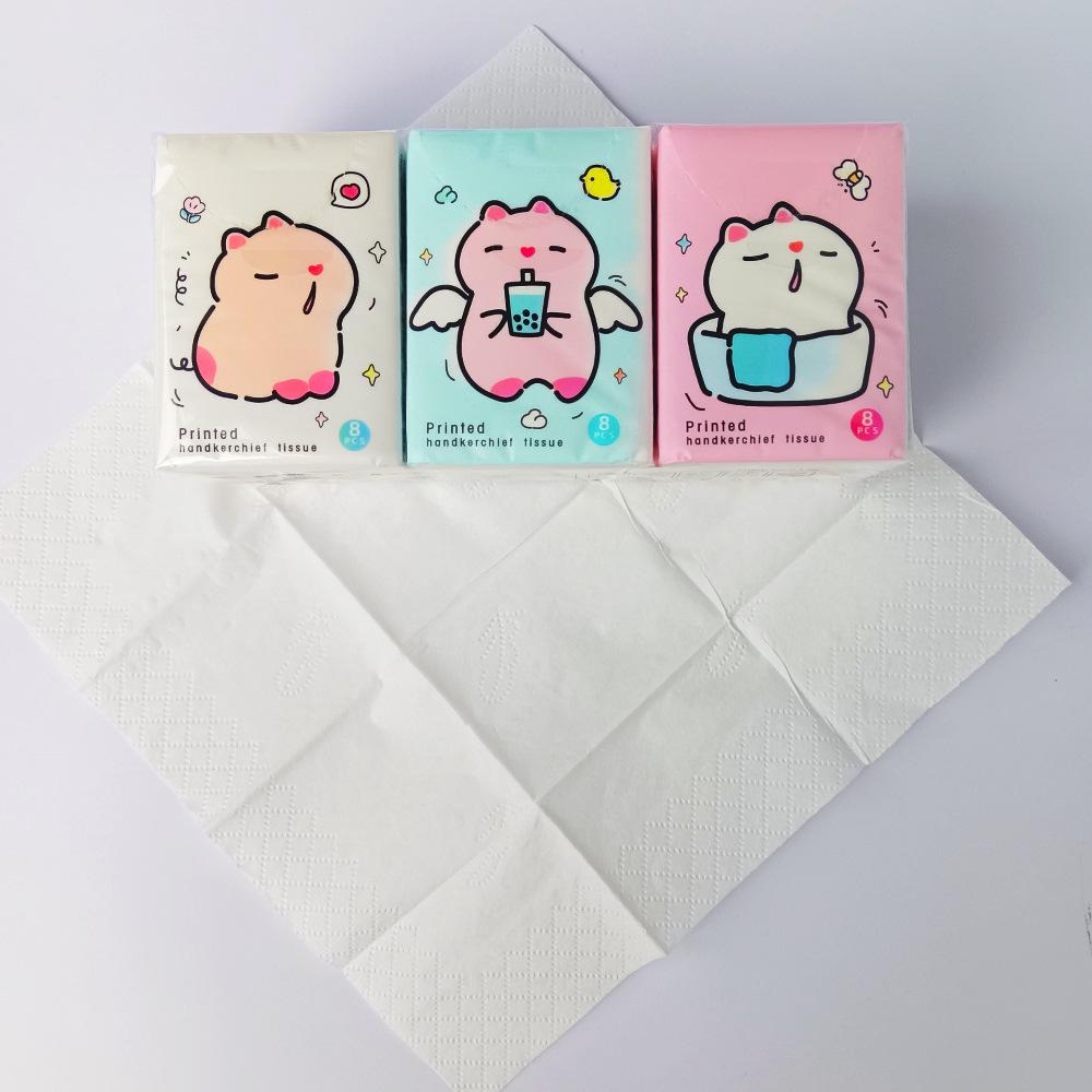 Cartoon Puppy 3-ply Handkerchief Tissues: 9 Packs, 8 Sheets Each, Portable Facial Tissues