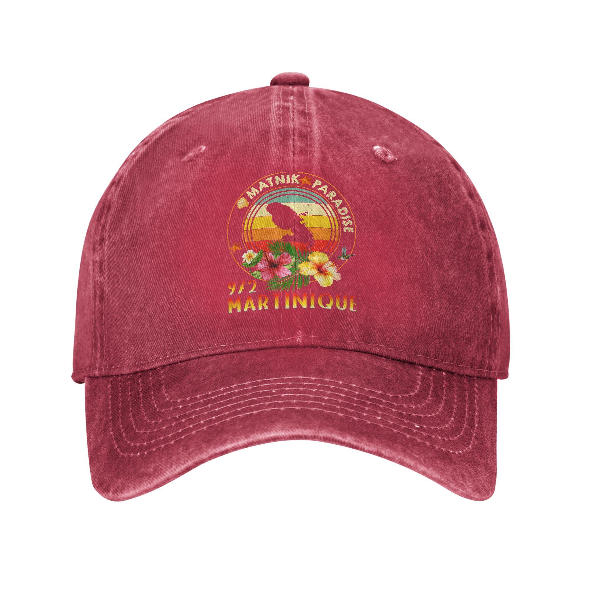Matnik Paradise Martinique Baseball Cap Distressed Denim Washed Antilles Tropicale Headwear Unisex Outdoor Adjustable Hat Adjustable