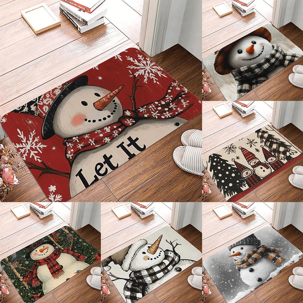Christmas Snowman Print Welcome Entrance Doormat Home Decor Carpet Indoor Outdoor Floor Mat Living Room Bedroom Bath Kitchen Rug