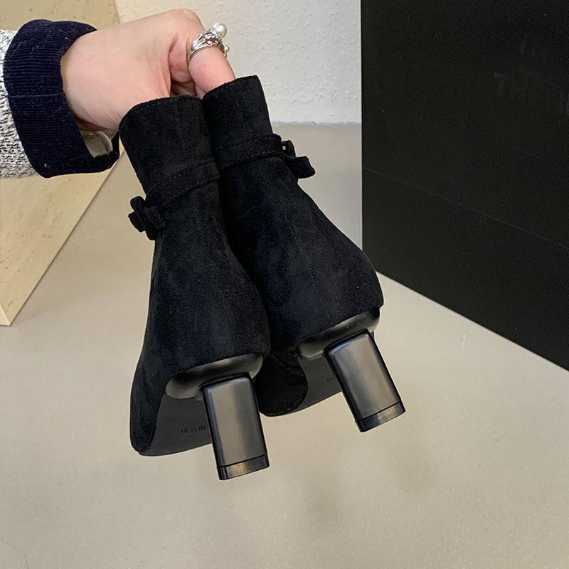 Fashion New Fashion Flock Women Ankle Modern Boots Heels Shoes Pumps Female Pointed Toe Ladies Short Boots With Zippers Shoes