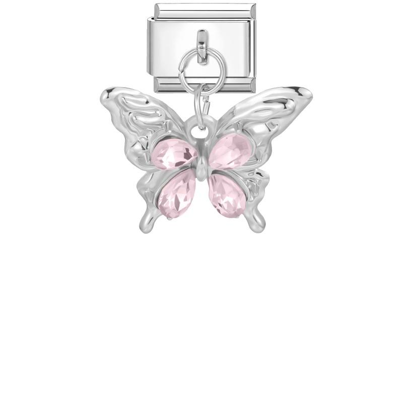 Pink Butterfly Romantic Flowers Heart Star Moon Pendant Italian Charm Links Fit 9mm Bracelet Stainless Steel DIY Making Jewelry