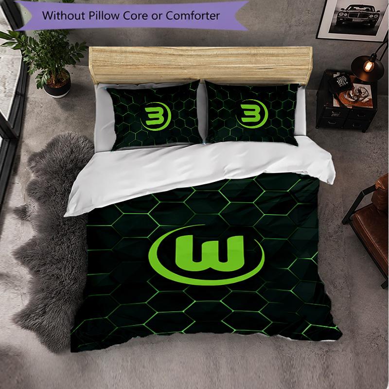 VfL Wolfsburg FC Thema Beddengoed 3-delige Dekbedovertrek Set Decoratief Beddengoed Voor Tienerkamer Woondecoratie
