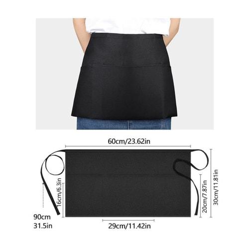 Mirhua Short Apron for Restaurants, Salons, Chefs, and Professionals with Pockets, Unisex, Black, 3 Pockets
