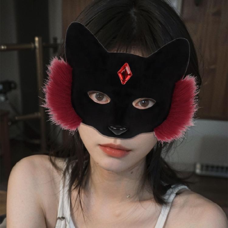 Faux Furs Wolf Foxes Mask Plush Cats Half Face Mask Foxes Cats Wolf Cosplay Costume for Masquerades Halloween Christmas