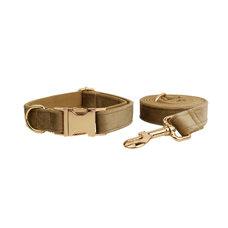 Light khaki velvet pet collar, dog leash, dog leash. XS