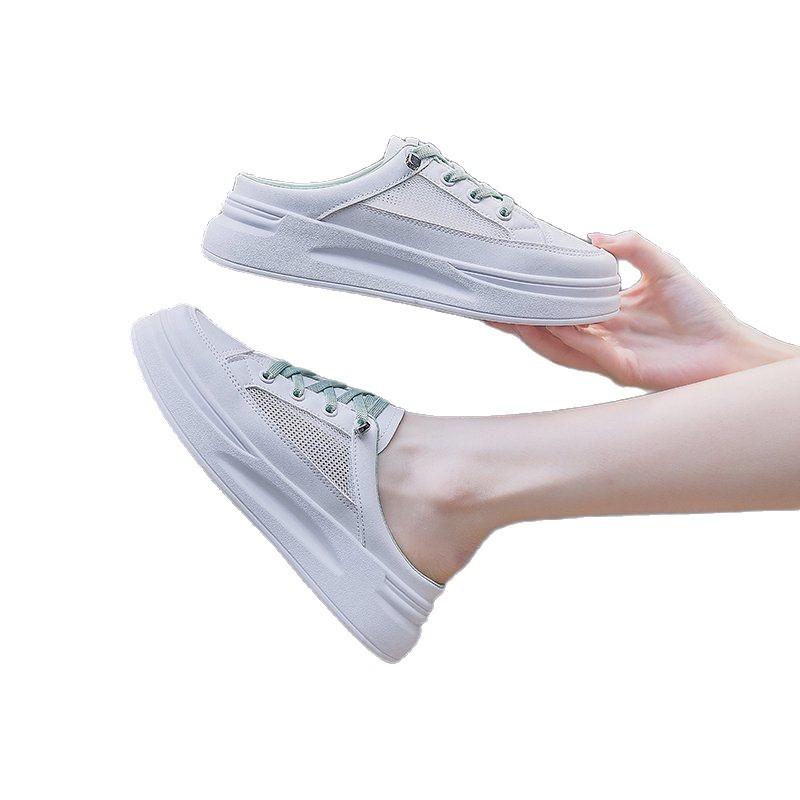 Baotou half tray shoes women's spring and summer rubber soft sole lace-up foot cover mesh yarn breathable, lightweight and cool slippers