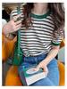 Ice Silk Women's Striped T-shirt, Short Sleeve, Plus Size, Korean Style, 2026 Summer Collection