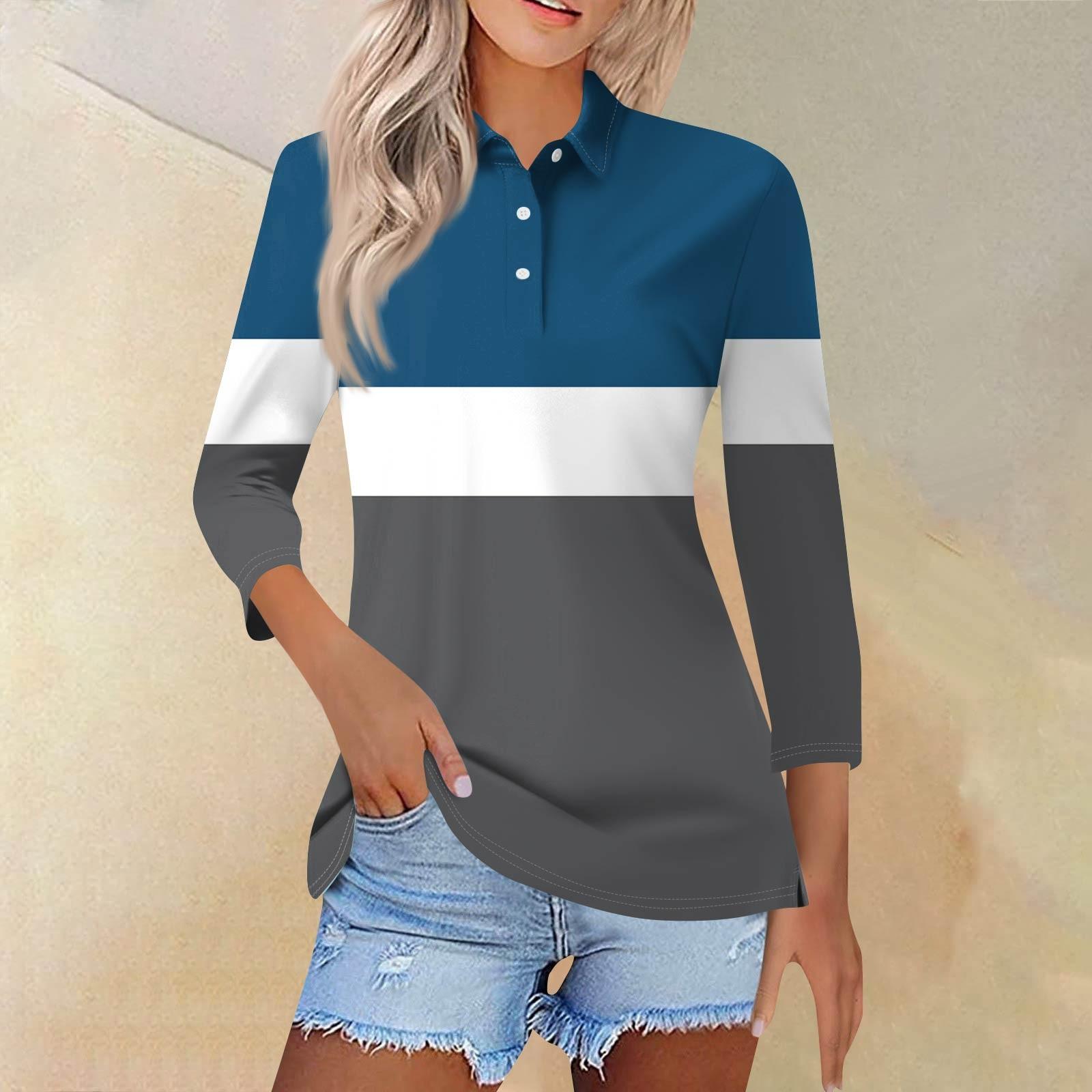 

Женская модная повседневная рубашка с короткими рукавами 3/4 с лацканами и принтом, женские топы на пуговицах M синий