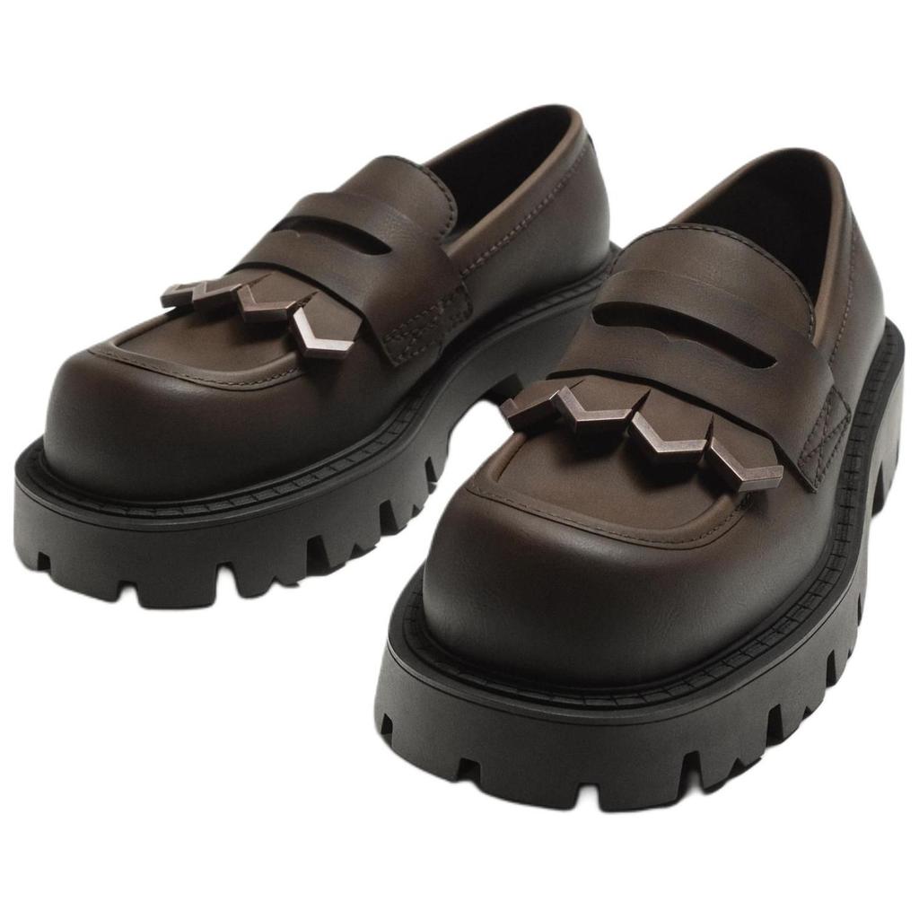 Zara Lightweight Vintage Distressed Effect Tassel Simple Square Toe Thick Sole Loafers Men Loafers Brown 12625520-38