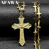 Hip Hop Katholische Jesus Kreuz Anhänger Halskette für Damen Herren Edelstahl Gold Farbe Punk Männliche Kette Schmuck
