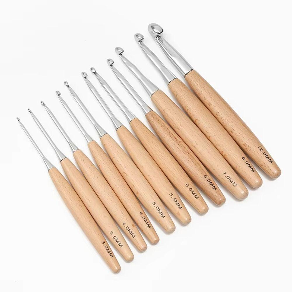 Beech Wood Handle Crochet Hooks 3-12mm Wood Handle Crochet Sewing Accessories Yarn Weave Tool