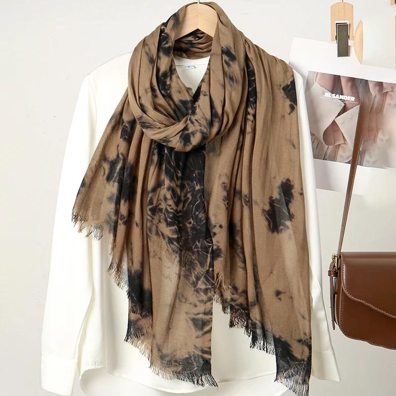 Tie-dye Modal Hijab Rayon Cotton Shawls Muslim Hijabs For Women Plain Scarf Big Size Headscarf Islamic Turban Headband 185*72cm